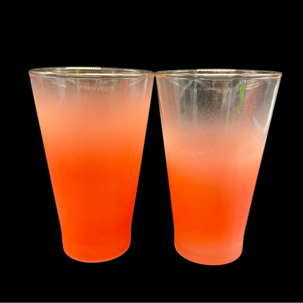 Blendo Vintage Tumblers & Juice Glasses Set of 4 Frosted Orange Gold Rim MCM - Picture 2 of 12